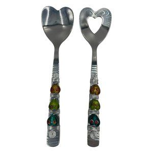 Wild Eye Designs Heart Shaped Stainless Steel Serving Spoons Glass Hearts New